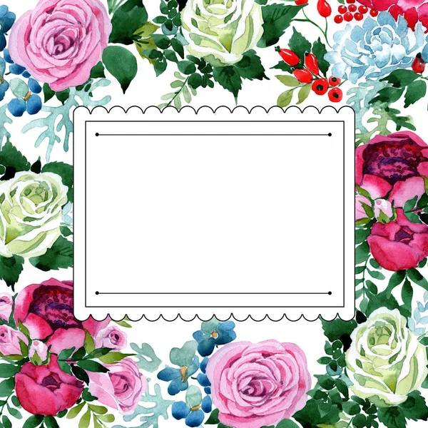 Boeket bloemen frame in een aquarel stijl. — Stockfoto