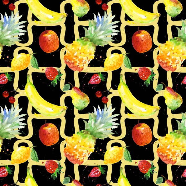 Wzór dzikich owoców egzotycznych kompozycji w stylu przypominającym akwarele. — Zdjęcie stockowe