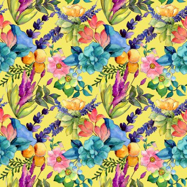 Tropikal çiçek deseni suluboya tarzında.