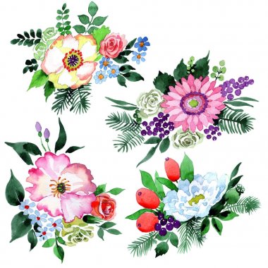 Buket çiçek izole bir suluboya tarzında.