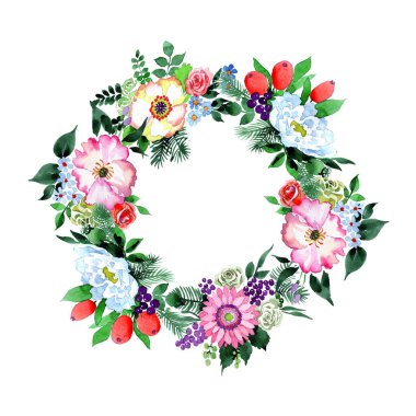 Buket çiçek çelenk suluboya tarzında.