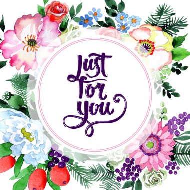 Buket çiçek çerçeve suluboya tarzında.