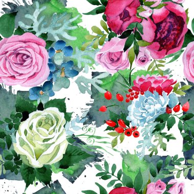 Buket çiçek deseni suluboya tarzında.