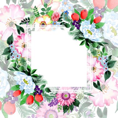 Buket çiçek çerçeve suluboya tarzında.