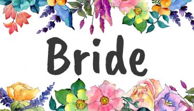 Tropikal çiçek çerçeve suluboya tarzında.