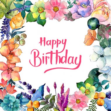 Tropikal çiçek çerçeve suluboya tarzında.