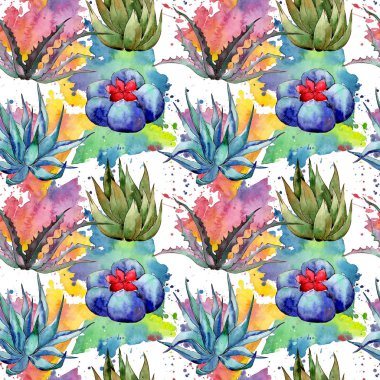 Kır çiçeği kaktüs desen suluboya tarzında.