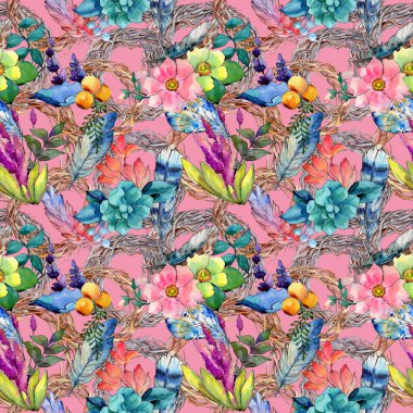 Tropikal çiçek deseni suluboya tarzında.