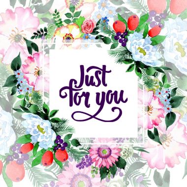 Buket çiçek çerçeve suluboya tarzında.