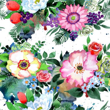 Buket çiçek deseni suluboya tarzında.