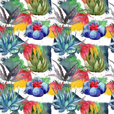 Kır çiçeği kaktüs desen suluboya tarzında.