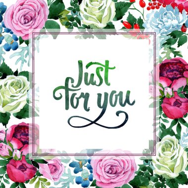 Buket çiçek çerçeve suluboya tarzında.