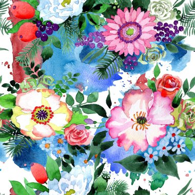 Buket çiçek deseni suluboya tarzında.