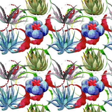 Kır çiçeği kaktüs desen suluboya tarzında.