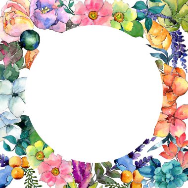Tropikal çiçek çerçeve suluboya tarzında.