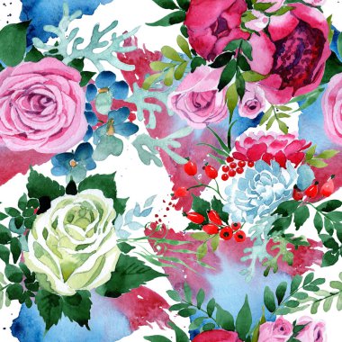 Buket çiçek deseni suluboya tarzında.