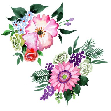 Buket çiçek izole bir suluboya tarzında.