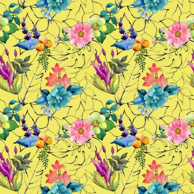 Tropikal çiçek deseni suluboya tarzında.