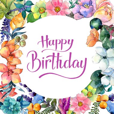 Tropikal çiçek çerçeve suluboya tarzında.