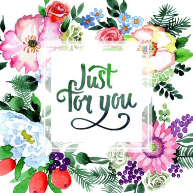 Buket çiçek çerçeve suluboya tarzında.