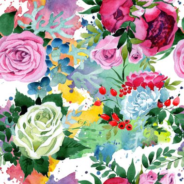 Buket çiçek deseni suluboya tarzında.