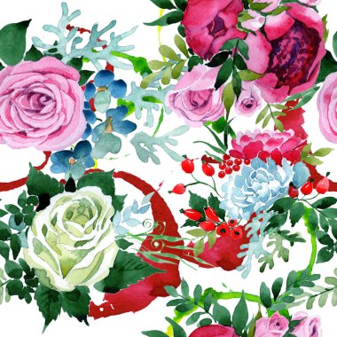 Buket çiçek deseni suluboya tarzında.