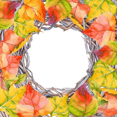 Kavak çerçevenin çizilmiş bir suluboya tarzında sonbahar yaprak.