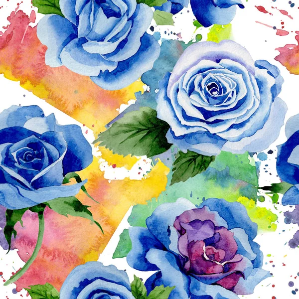 수채화 스타일에서 플라워 블루 장미 꽃 패턴. — 스톡 사진