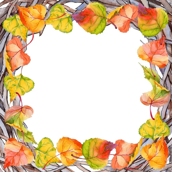 Herfstblad van populier frame in een handgetekende aquarel stijl. — Stockfoto