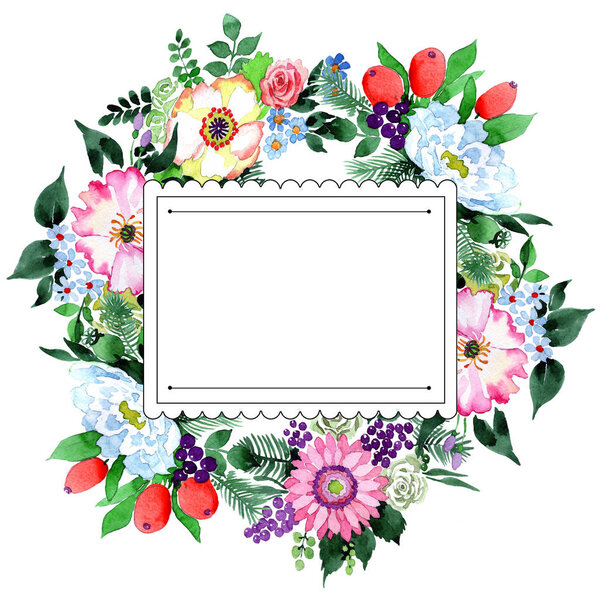 Bouquet flower frame in a watercolor style.