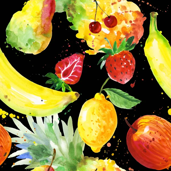 Exotiska sammansättning vild frukt mönster i akvarell stil. — Stockfoto