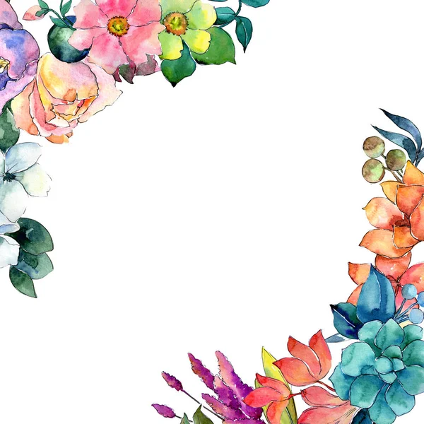 Cornice di fiori tropicali in stile acquerello . — Foto Stock