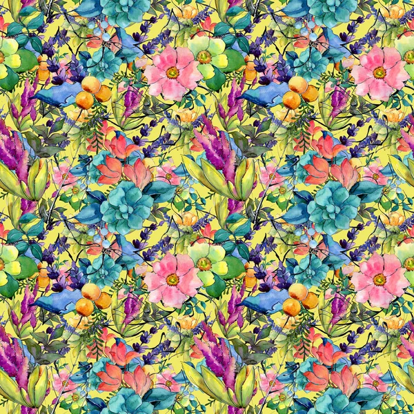 水彩風の南国の花のパターン. — ストック写真