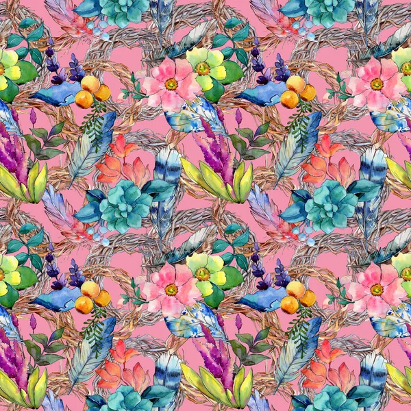 Tropikal çiçek deseni suluboya tarzında.