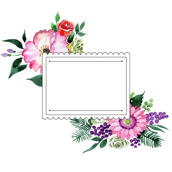 Boeket bloemen frame in een aquarel stijl. — Stockfoto