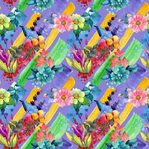 水彩風の南国の花のパターン. — ストック写真