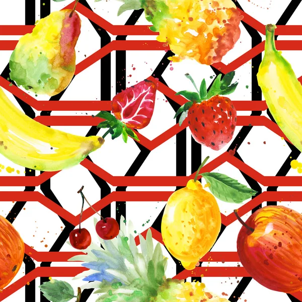 Exotic composition wild fruit pattern in a watercolor style. — Stock Photo, Image