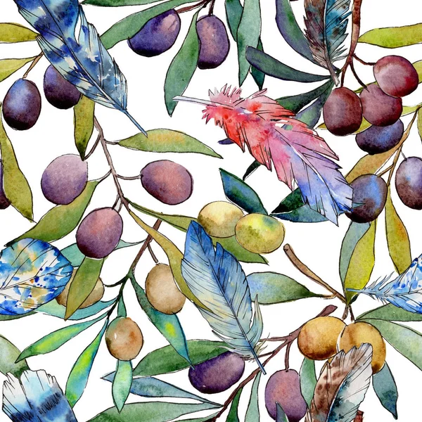 Olive tree pattern in a watercolor style.