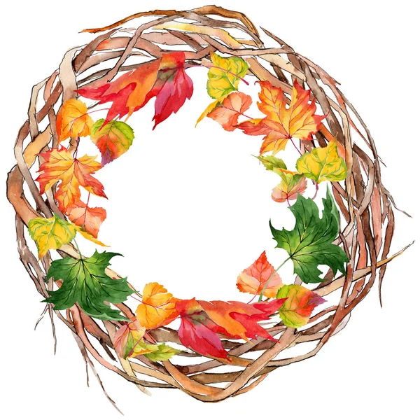 Autumn leaf of poplar wreath in a hand-drawn watercolor style. — Stock Photo, Image
