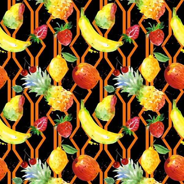 Exotic composition wild fruit pattern in a watercolor style. — Stock Photo, Image