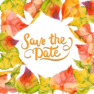 Kavak çerçevenin çizilmiş bir suluboya tarzında sonbahar yaprak.