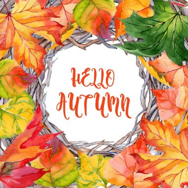 Kavak çerçevenin çizilmiş bir suluboya tarzında sonbahar yaprak.