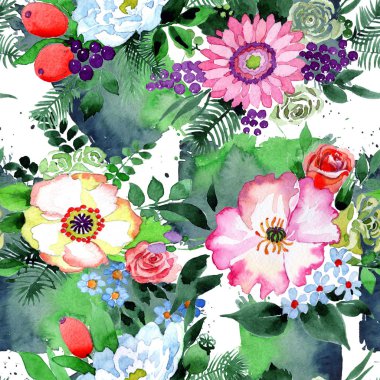 Buket çiçek deseni suluboya tarzında.
