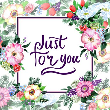 Buket çiçek çerçeve suluboya tarzında.