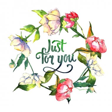 Kır çiçeği peony çiçek çelenk suluboya tarzında.