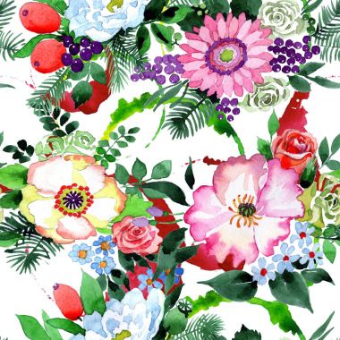 Buket çiçek deseni suluboya tarzında.