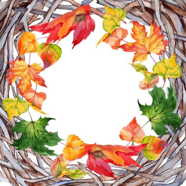 Kavak çerçevenin çizilmiş bir suluboya tarzında sonbahar yaprak.