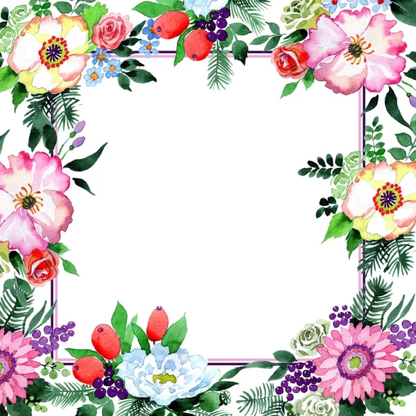 Bouquet flower frame in a watercolor style. — Stock Photo, Image
