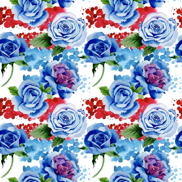 Дика квітка синьої троянди квітковий візерунок в акварельному стилі . — стокове фото