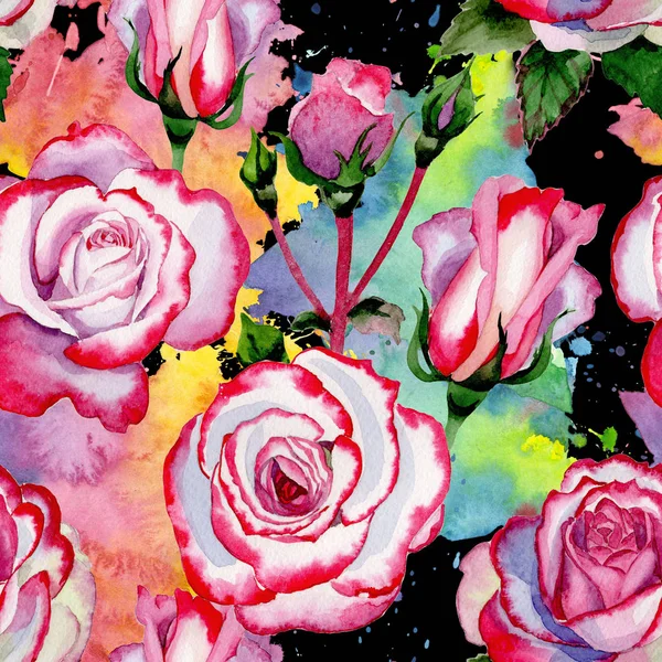 Motif hybride fleur rose sauvage dans un style aquarelle . — Photo